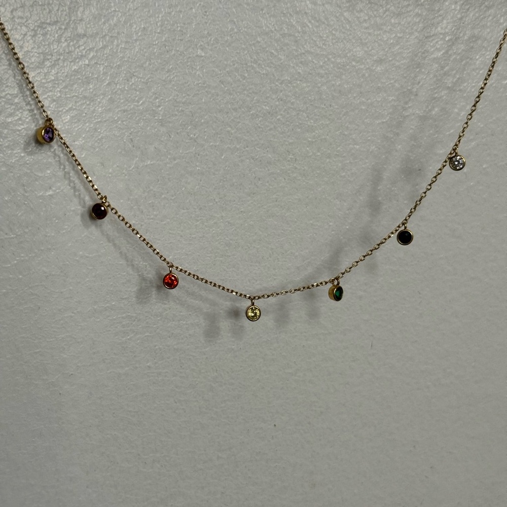 Delicate Gold Multicolor Drop Charm Necklace - Picture 4 of 5